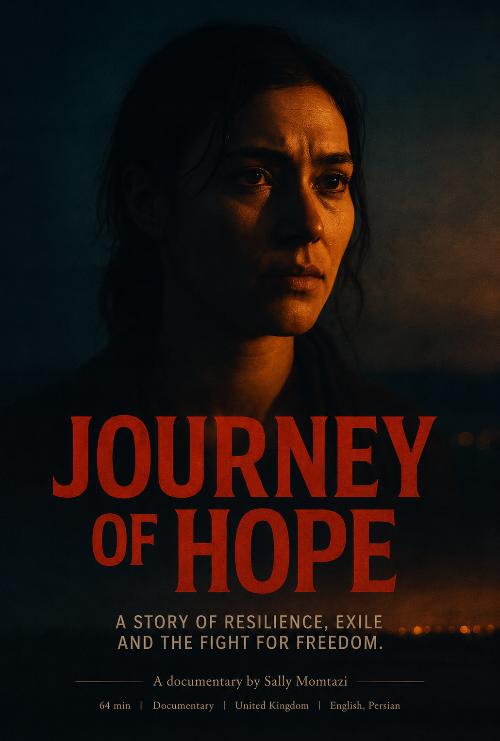Official Journey of Hope poster showing a woman’s face emerging from darkness